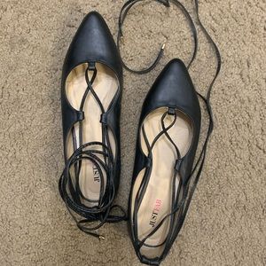 Black lace up flats